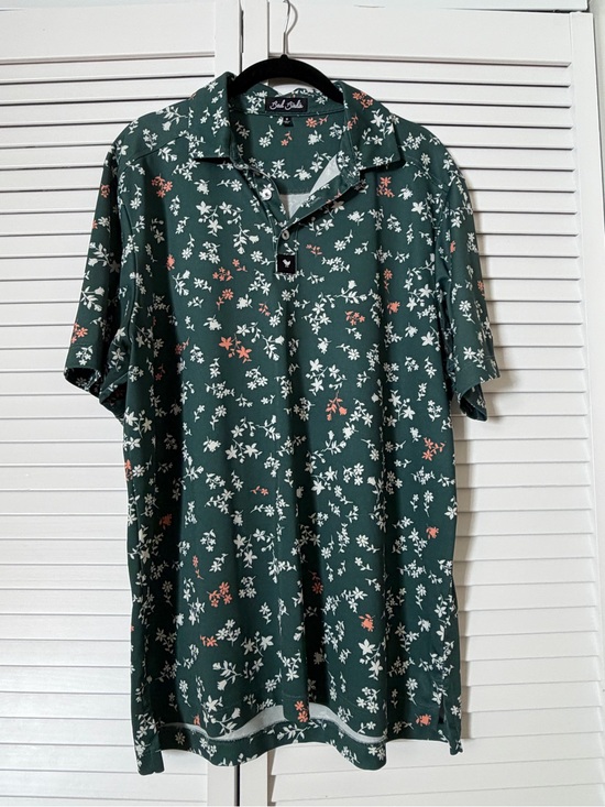 Bad Birdie Other - Bad Birdie Dark Green Floral Polo with White and Coral Accents